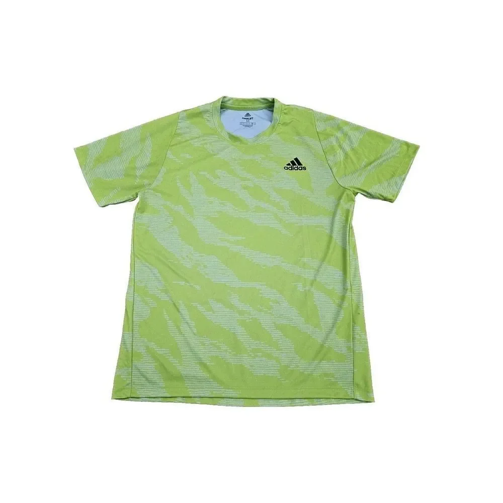 adidas Mens Shirt Medium Green Short Sleeve T-Shirt Logo Tee FreeLift Aeroready